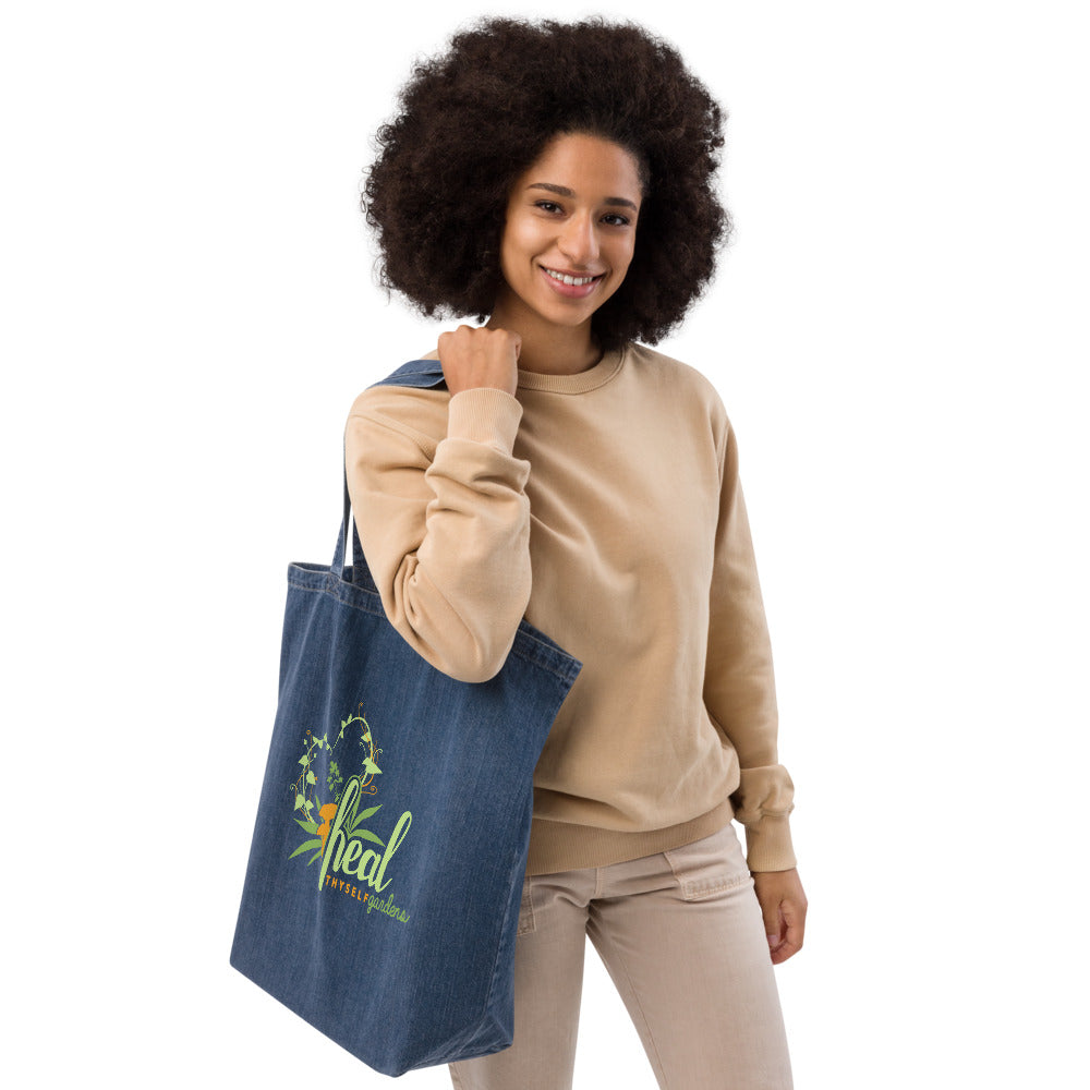 Organic denim tote bag: HTG Logo