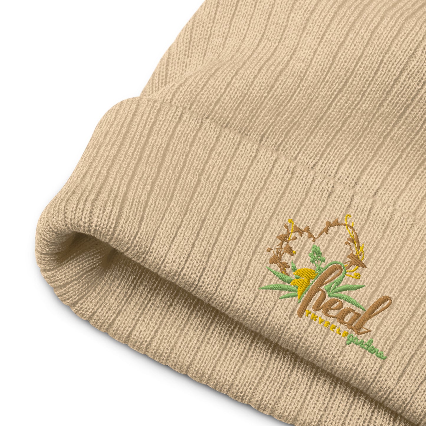 Recycled ribbed knit beanie: HTG Logo