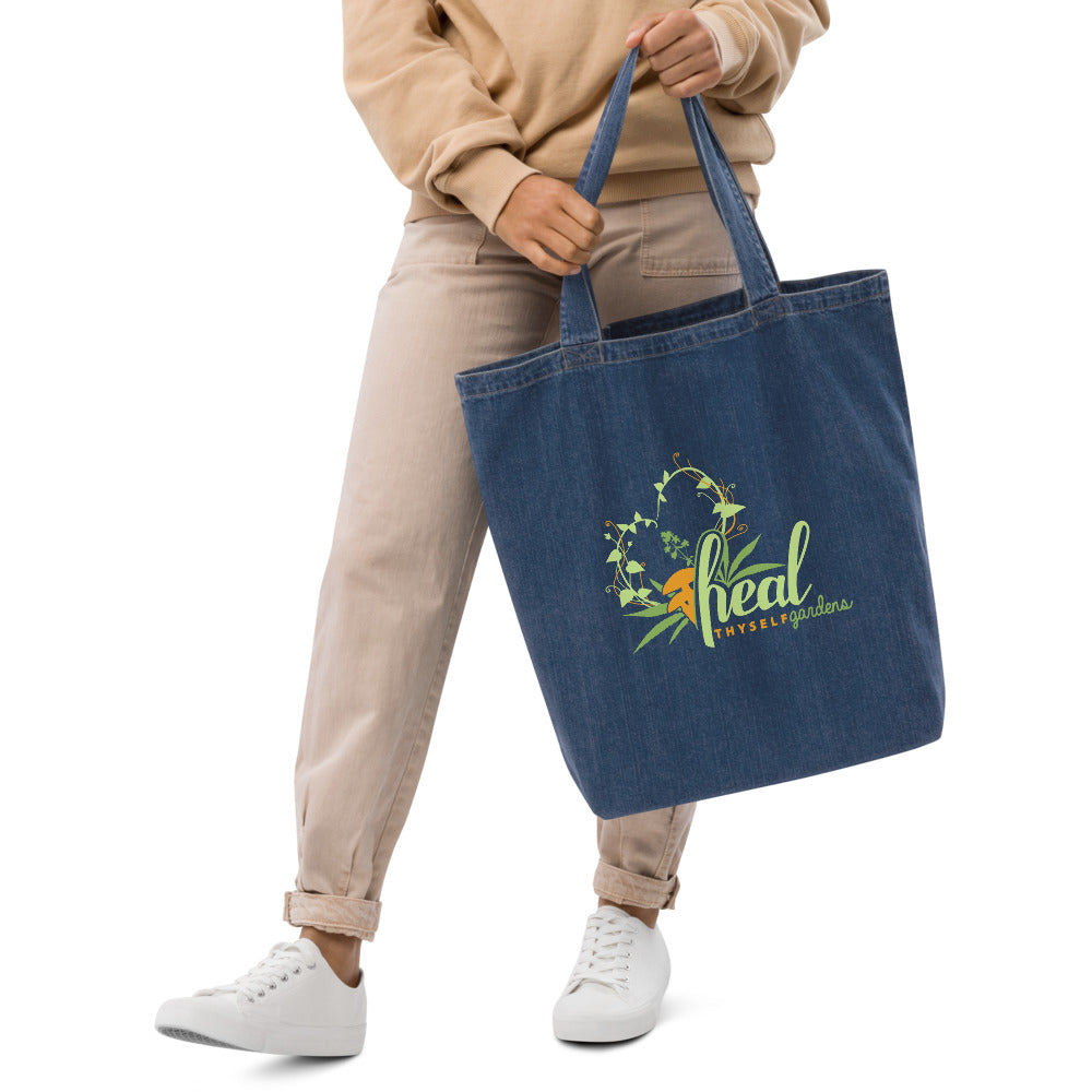 Organic denim tote bag: HTG Logo
