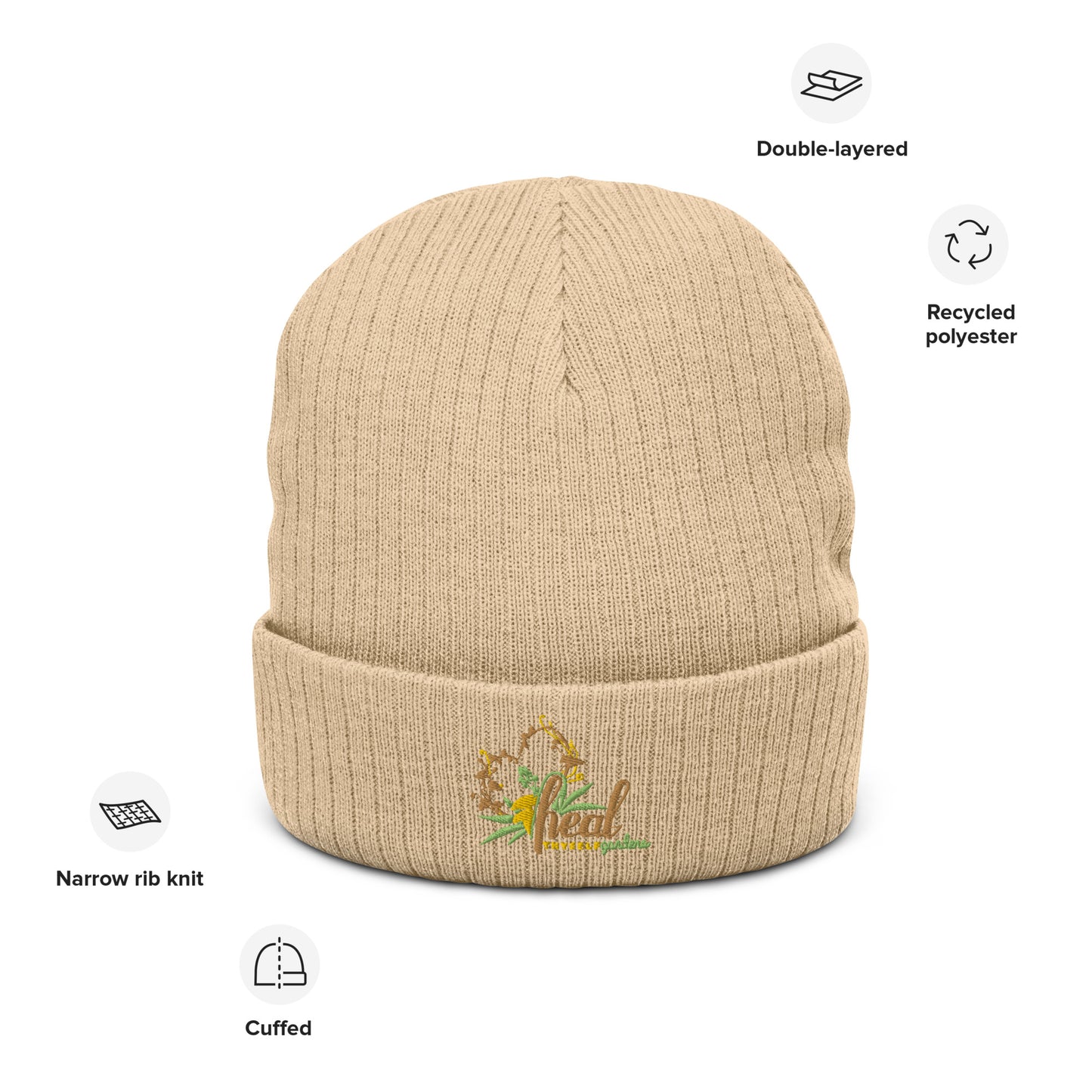 Recycled ribbed knit beanie: HTG Logo