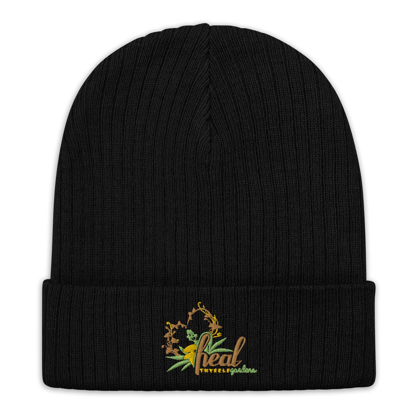 Recycled ribbed knit beanie: HTG Logo
