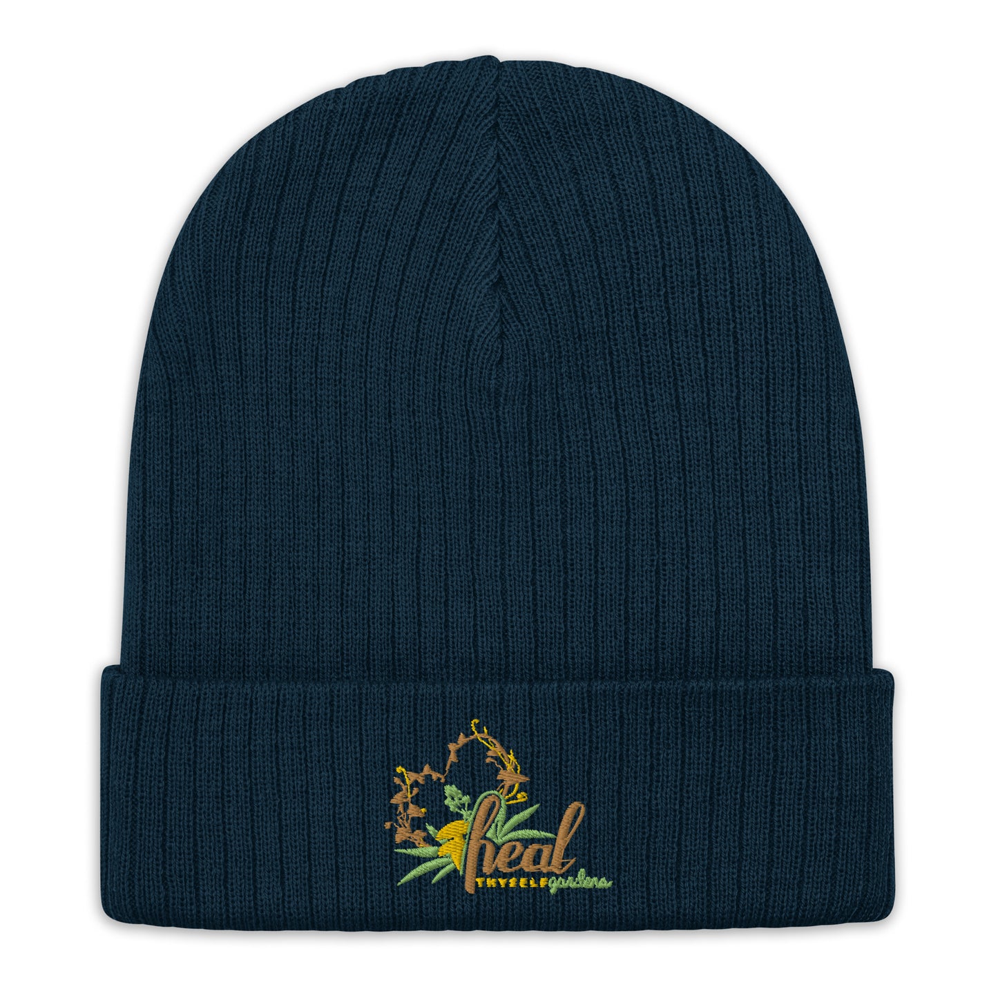 Recycled ribbed knit beanie: HTG Logo