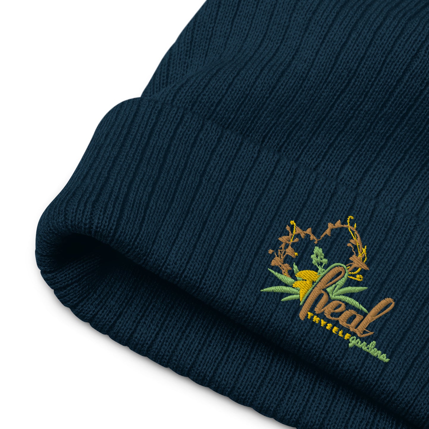 Recycled ribbed knit beanie: HTG Logo